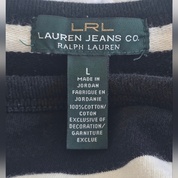 LRL Lauren Jeans Co Ralph Lauren Nautical Striped Sweatshirt Coastal Prep Large - Picture 7 of 7